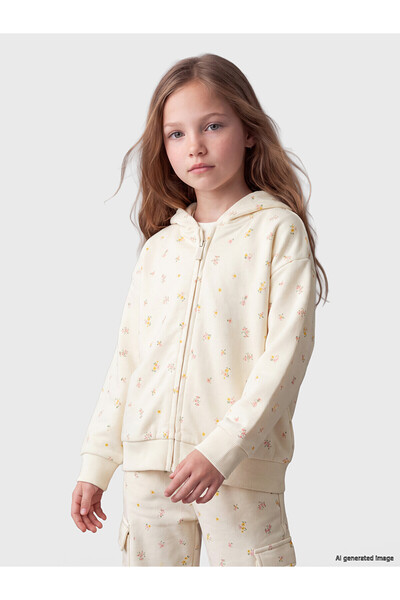 LC Waikiki Nevavm Farkıyla Lcw Kids Ecru 3 Thread Floral Loose & Loose Girls'...
