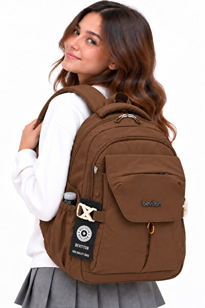 Harmela School Bag Waterproof Fabric Unisex School Backpack Hrm - 2601 Mink
