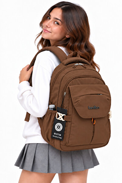Harmela Waterproof Fabric Unisex Daily School Backpack 2601 Mink