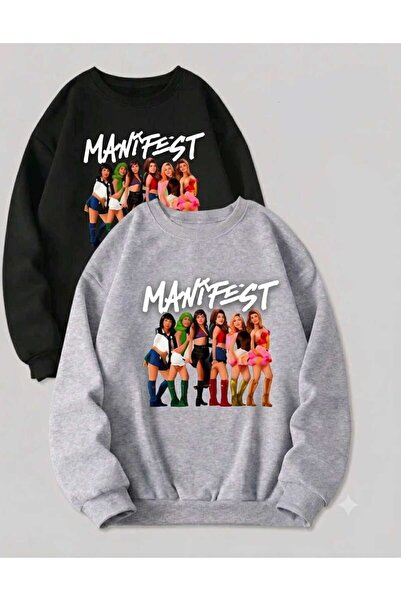 NOFLEN Siyah Gri Manifest Tasarım Baskılı Sweatshirt