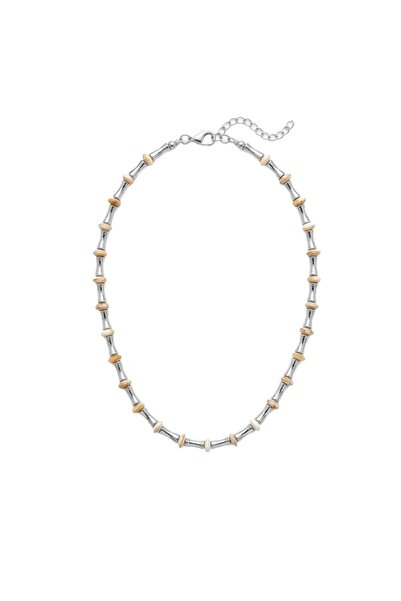 Charmist Bamboo Collection Cream Bead Detailed Metal Necklace - Silver