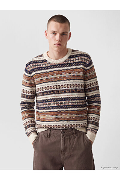 LC Waikiki Nevavm Farkıyla Xside Beige Knitwear Patterned Oval Collar Men's S...