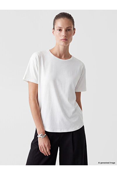 LC Waikiki Alita City White Combed Cotton Plain Oversize Women's Sports T-Shi...