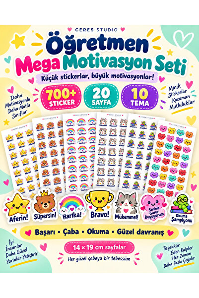Ceres Studio Öğretmen Mega Motivasyon Sticker Seti 700+ Sticker 20 Sayfa 10 F...