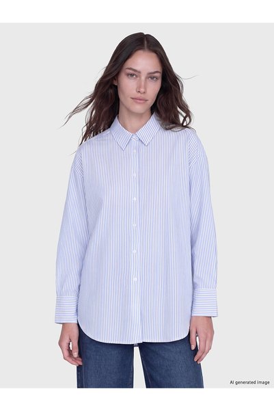 LC Waikiki Lcw Modest Blue Striped Oxford Women's Shirt with Gencc Quality