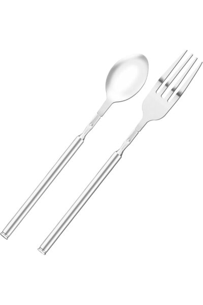 KASTWAVE 2 PCS Telescopic Extendable Fork and Spoon Set - Durable Stainless S...