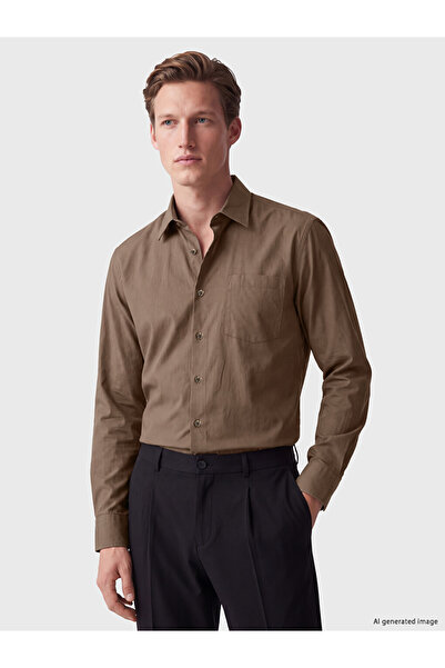 LC Waikiki Peak New Season Brown Regular Fit Gabardine Men's Shirt