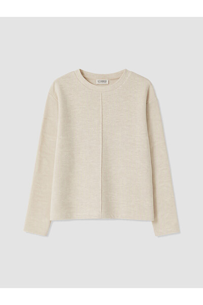 LC Waikiki Alita City Lcw Kids Ecru Oval-Necked Girls' Sweatshirt with a Diff...