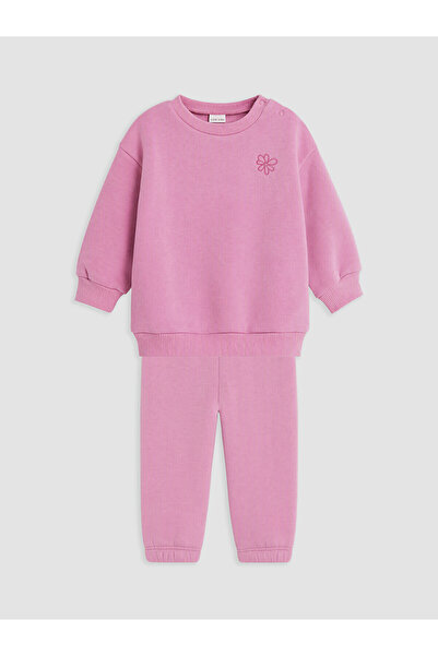 LC Waikiki Nevavm Pink Floral Embroidered Baby Girl Tracksuit Set with Differ...