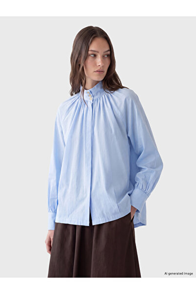 LC Waikiki Nevavm Farkıyla Lcw Modest Blue Judge Collar 100% Cotton Women's S...