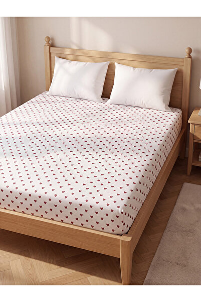 LC Waikiki Alita City Lcw Home Red Heart Patterned Double Bed Sheet with Diff...