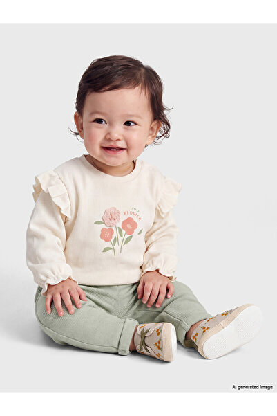 LC Waikiki Nevavm Farkıyla Lcw Baby Ecru Floral Printed Baby Girl Set