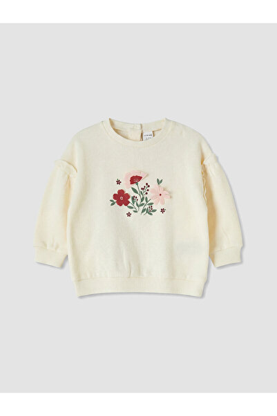 LC Waikiki Alita City Lcw Baby Ecru Embroidered Baby Girl Sweatshirt with a D...