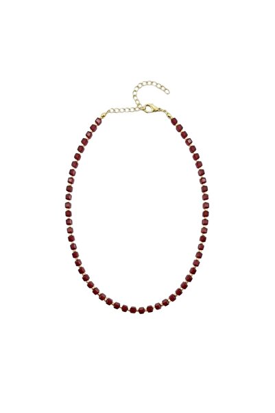 Charmist Bijou Collection Mini Square Stone Gold Detailed Necklace - Burgundy