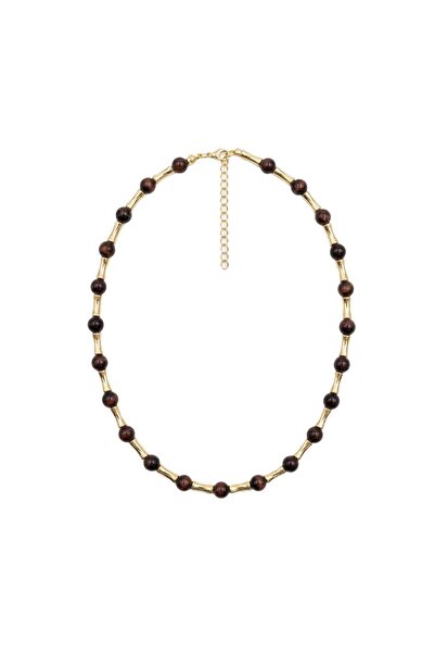 Charmist Bamboo Collection Brown Bead Detailed Metal Necklace - Gold