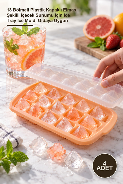 Yenilig 4 Pieces Diamond Ice Mold – 18 Compartments with Plastic Lid, Diamond...