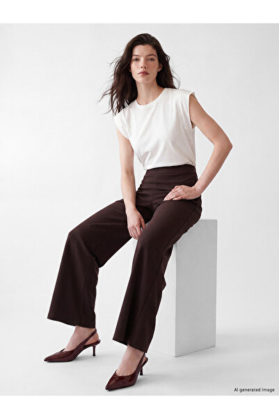 LC Waikiki Lcw Comfort Brown Crepe Flat Trousers with Nevavm Difference