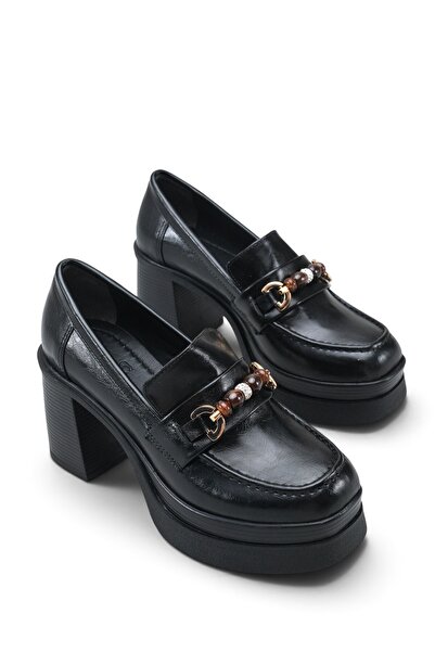 Riccon Vesper Luce Kadın Topuklu Loafer 0012593 Siyah Rustik