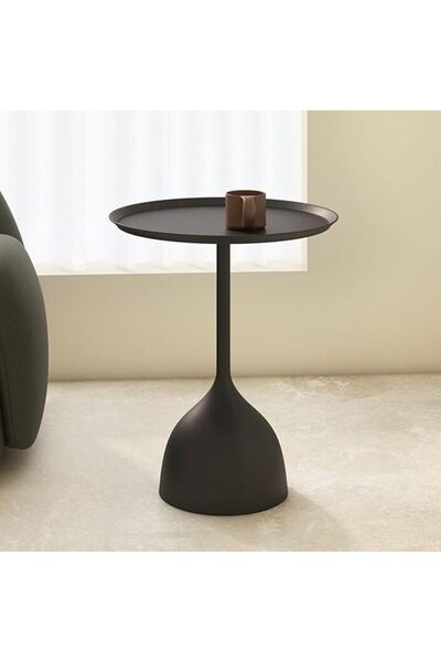 Beauenty 40cm Round Side Table, Modern Minimalist Metal Coffee Table with Sta...
