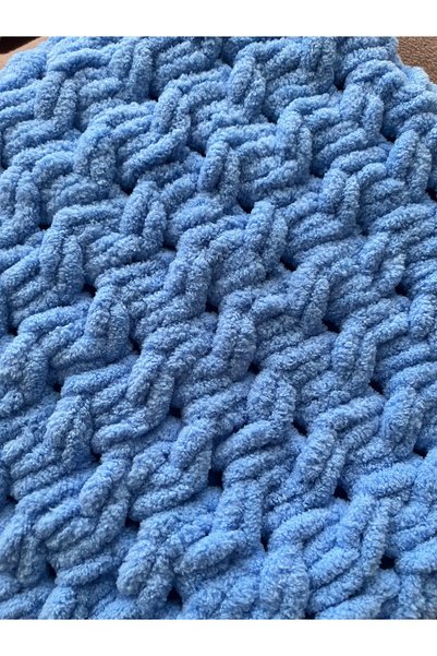 Generic Brand Hand Knitted Blue Baby Blanket 65X65 cm Soft Velvet Thread Knitted Blanket