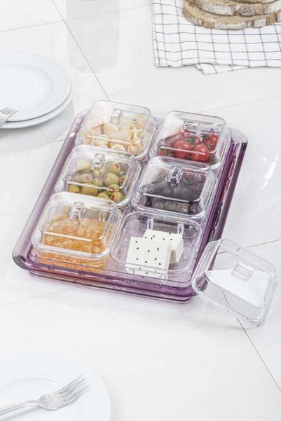 Generic Brand Acrylic Plum 6-Piece Breakfast Set with Lid & Storage Container...