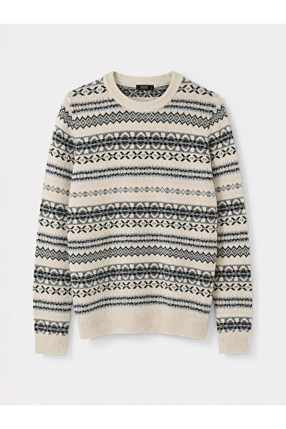LC Waikiki Nevavm Farkıyla Xside Beige Knitwear Patterned Oval Collar Men's S...