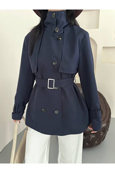 VESS MODA Stand-Up Collar Belt Buckle Detail Seasonal Medium Length Trench Coat