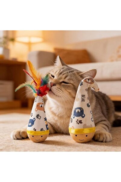 XICEN Wooden Interactive Cat Toy, 2 Pack Tumbler Wobble Toy, for Indoor Cats ...