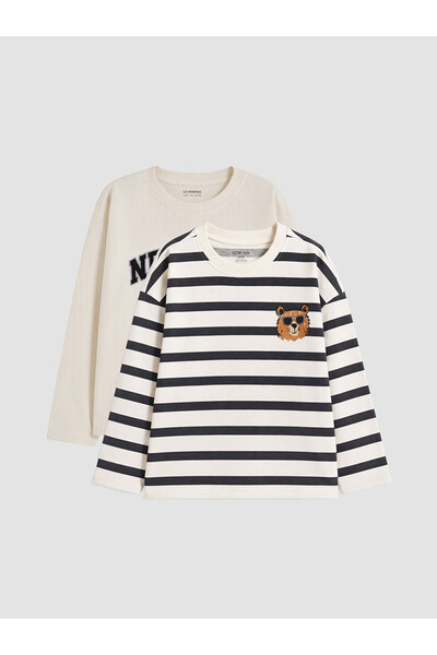 LC Waikiki Two Mt Shop Quality Lcw Kids Beige Combed Cotton Striped Loose & L...