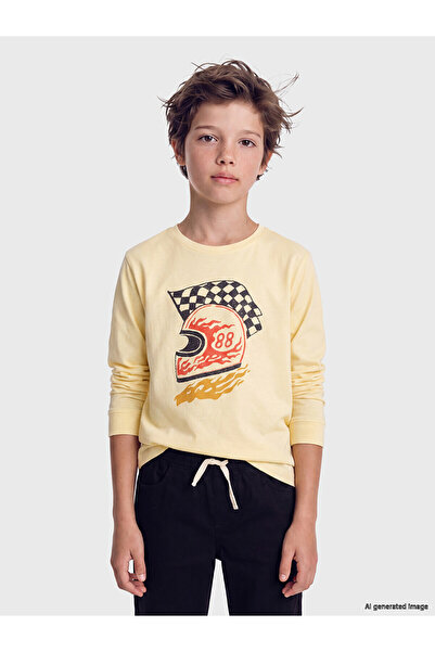 LC Waikiki Two Mt Shop Quality Yellow Oval Collar Printed Boys' T-Shirt