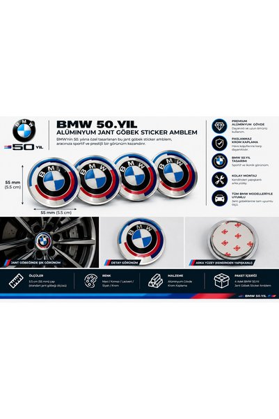 İKTUNING BMW 50. YIL ALÜMİNYUM JANT GÖBEK STICKER AMBLEM – 4 ADET