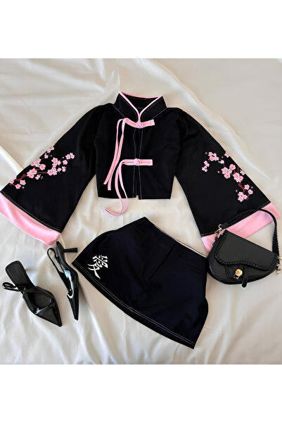 Minga London Japan Sakura Detaylı Etek & Ceket Takım - Minga