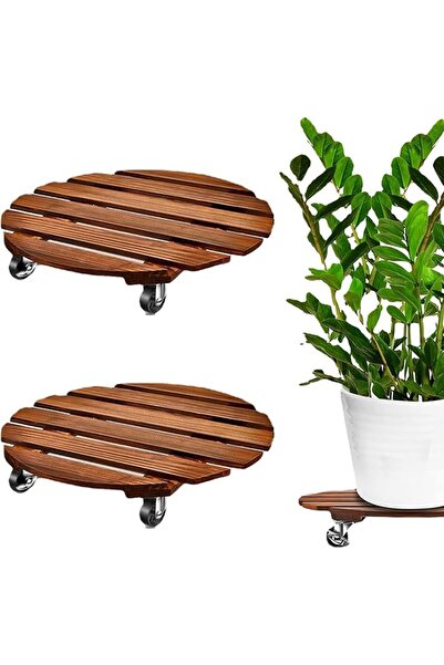 GENERAL 2 Pack Plant Caddy Wood Plant Stands 30CM/12 Inch with 4 Wheels, Roun...