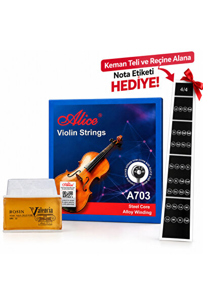happypotam Alice A703 Keman Teli Seti + Valencia Keman Reçinesi | 4/4 Nota Et...