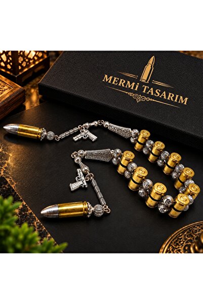 KANUNİ TESBİH Lüx Ahşap Kutuda Mermi Model Metal Tesbih, İsme Özel Tasarım Te...