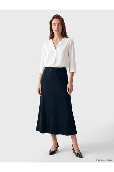 LC Waikiki Peak New Season Navy Blue Elastic Waist Modal Textured Flared Skirt