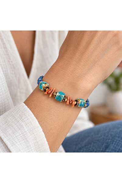 HER ŞEY NOTA www.herseynota.com Blue Turquoise and Orange Beaded Sea-Inspired...
