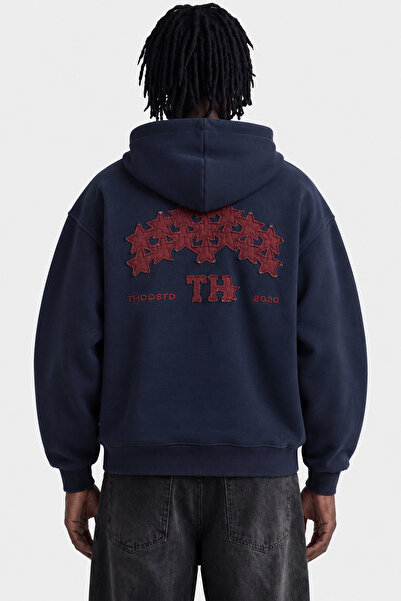 TWILIT Nakış Detaylı Oversize Hoodie Erkek Sweatshirt Kapüşonlu Unisex - Laci...