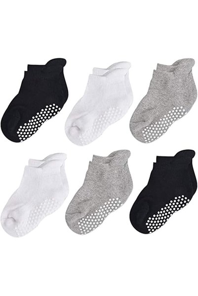 TERRIFI Toddler Non Slip Socks with Grip Soles, 18 Pair Low-Cut Ankle Socks f...