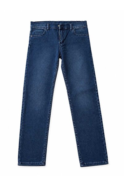 Stilova Erkek Çocuk Slim Fit Dar Kesim Düz Paça Cepli Mavi Jean Pantolon