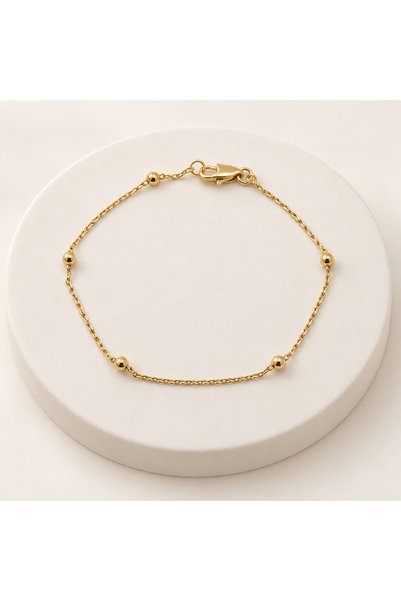 Genel Markalar AyLi Jewelry Kadın Gold Aralıklı Top Detaylı İnce Zincir Bileklik