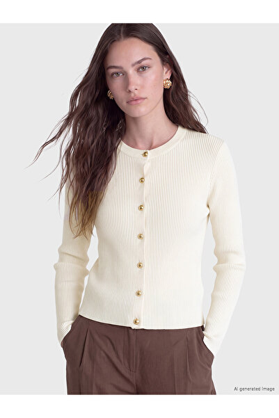 LC Waikiki Lcw Modest Ecru Knitwear Plain Women's Cardigan with Nevavm Differ...