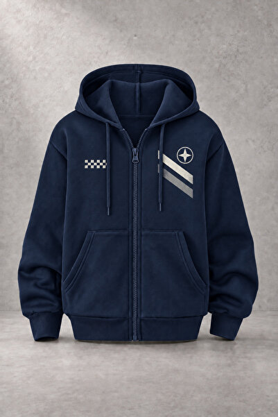 EVIus Unisex Racing Printed Three-Yarn Combed Cotton Fabric Hooded Zippered N...