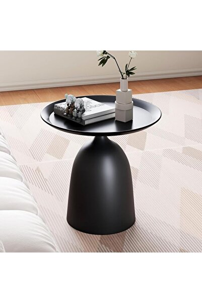 NIUBI Round Side Table, Black Metal End Table for Living Room, Coffee Table, ...
