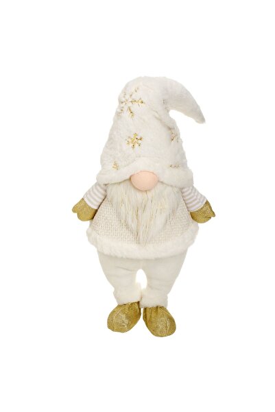 OEM Figurina Decorativa Gnome de Craciun cu Haina Ecru & Detalii Aurii 70cm