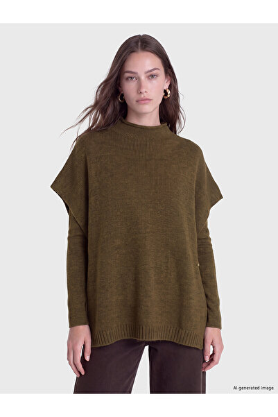 LC Waikiki Lcw Modest Green Knitwear Plain Women's Poncho with Nevavm Difference