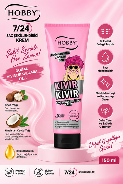 Hobby 7/24 Saç Şekillendirici Krem 150 ml Kıvırcık ve Dalgalı Saçlara Özel