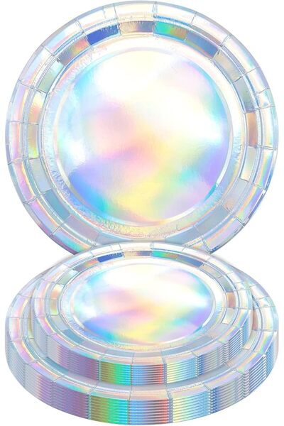 Tazweeq Iridescent Silver Paper Plates, Shimmering Design, Disposable Silver ...