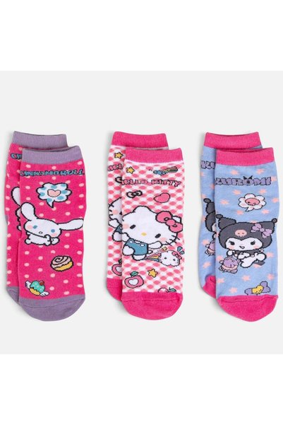 OEM Sosete Scurte Albe Roz si Ciel Hello Kitty - 3 Perechi 23-26