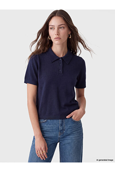 LC Waikiki Nevavm Lcw Modest Navy Blue Knitwear Plain Polo Neck Women's Sweat...